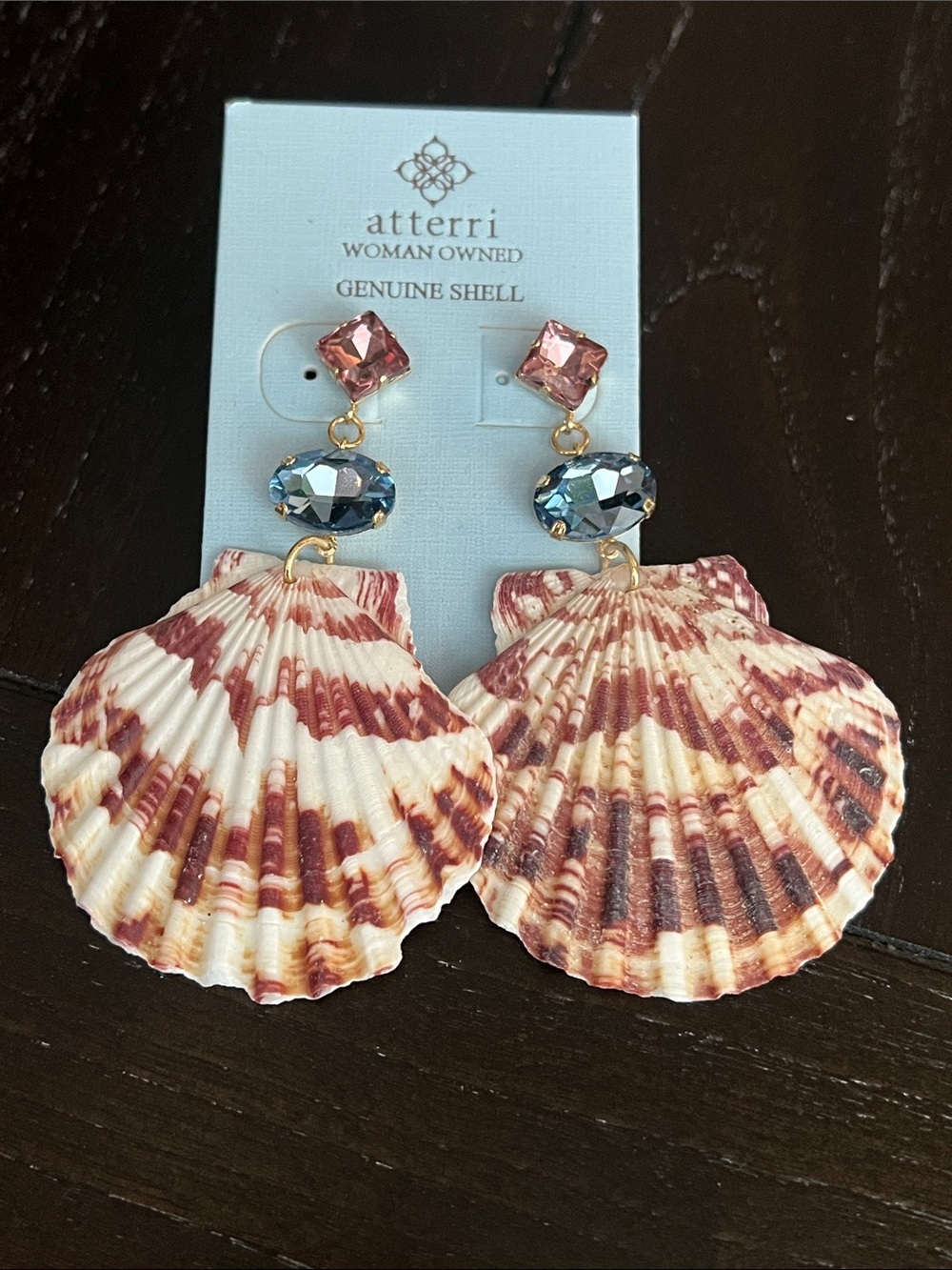 Atterri Pink and Blue Shell Drop Earrings
